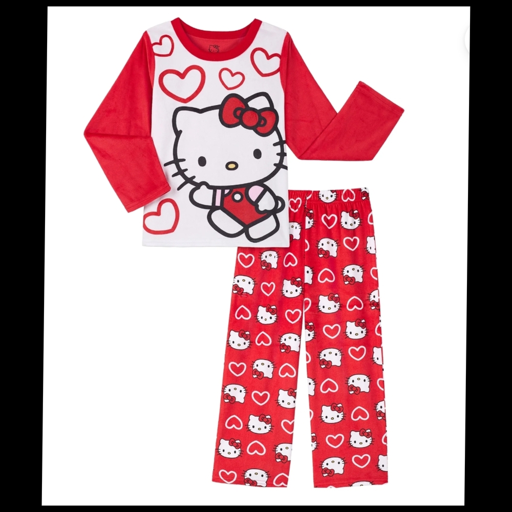 Hello Kitty Red and White Girls Valentine Pajama Set- Size 10